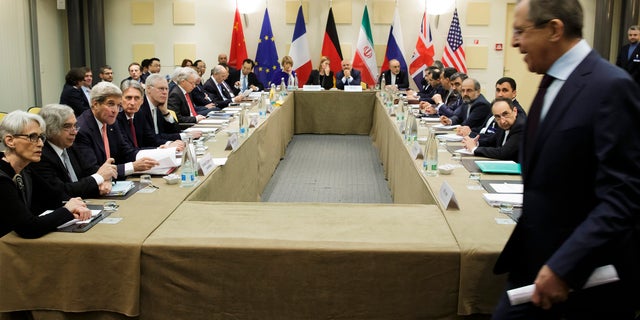 LAUSANNE, SWITZERLAND - MARCH 30: Russian Foreign Minister Sergey Lavrov (R) arrives for a meeting with P5+1, European Union and Iranian officials during nuclear talks with Iran at the Beau Rivage Palace Hotel  in Lausanne on March 30, 2015. 