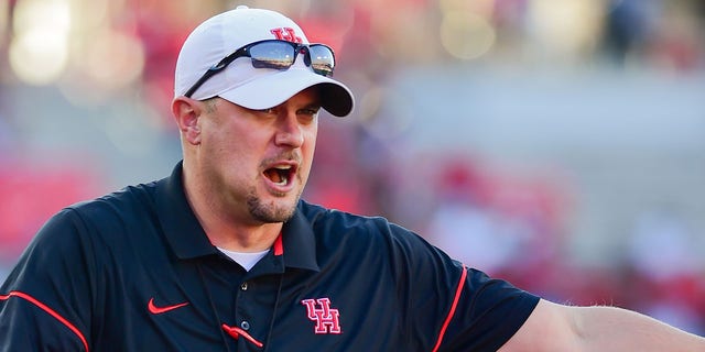 Houston Cougars head coach Tom Herman during the Tulsa Golden Hurricanes at Houston Cougars game at TDECU Stadium in Houston.