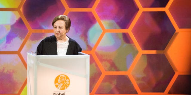 Shirin Ebadi, 2003 Nobel Peace Prize laureate, speaks at ‘Nobel Week Dialogue: the Future of Truth’ conference at Svenska Massan on December 9, 2017, in Gothenburg, Sweden. (Photo by Julia Reinhart/ Getty Images)