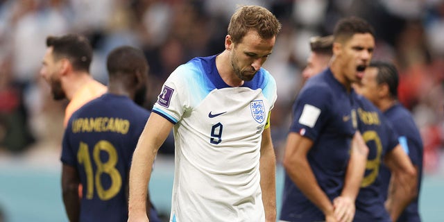 AL KHOR, QATAR - DECEMBER 10: Harry Kane of England reacts after missing a penalty during the FIFA World Cup Qatar 2022 quarter final match between England and France at Al Bayt Stadium on December 10, 2022, in Al Khor, Qatar.