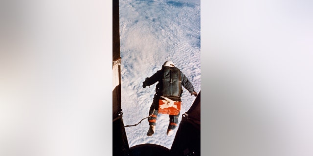 On Aug. 16, 1960, Col. Kittinger stepped from a balloon-supported gondola at the altitude of 102,800 feet. In freefall for 4.5 minutes at speeds up to 614 miles per hour and temperatures as low as -94 degrees Fahrenheit, he opened his parachute at 18,000 feet.