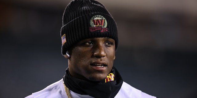 Jeremy Reaves, #39 of the Washington Commanders, warms up before the game against the Philadelphia Eagles at Lincoln Financial Field on Nov. 14, 2022 in Philadelphia.