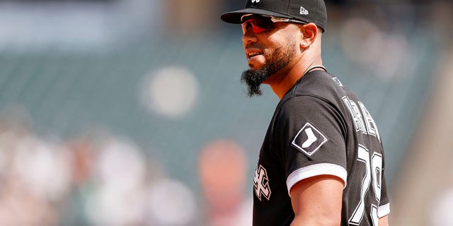 Sep 14, 2022; Chicago, Illinois, USA; Chicago White Sox first baseman Jose Abreu (79) smiles during the first inning against the Colorado Rockies at Guaranteed Rate Field. 