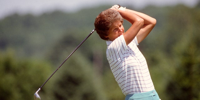 Women's golfer Kathy Whitworth in action during tournament play circa 1990. 