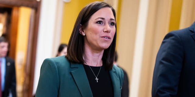 Senator-elect Katie Britt, R-Ala., makes her way to a meeting with Senate Minority Leader Mitch McConnell, R-Ky., and incoming Republican Senators-elect in the U.S. Capitol on Tuesday, Nov. 15, 2022.