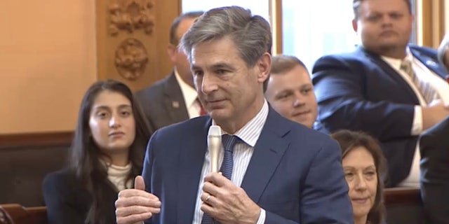 State Sen. Matt Dolan of Ohio, a 2022 GOP U.S. Senate candidate, speaks at the Ohio Statehouse on Dec. 14, 2022, in Columbus, Ohio.