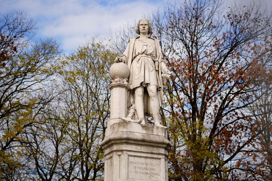 Statue of Christopher Columbus at Marconi Plaza in Philadelphia on Monday.