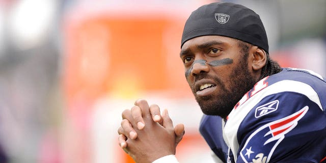 Randy Moss, #81 of the New England Patriots, looks on against the Baltimore Ravens at Gillette Stadium on Oct. 4, 2009 in Foxboro, Massachusetts. 