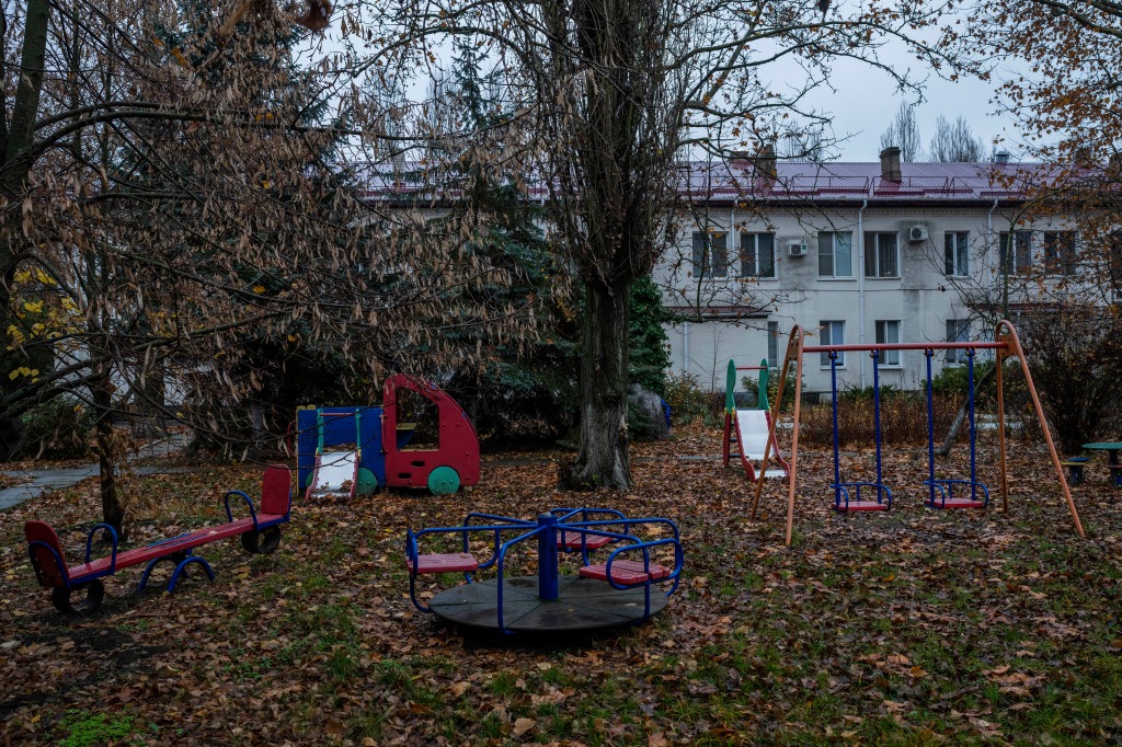 A view of the courtyard of Kherson regional children's home in Kherson is shown in Ukraine on Nov. 25, 2022.