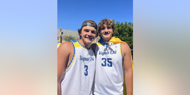 Brothers Hunter, left, and Ethan Chapin pose in their Sigma Chi shirts. Hunter posted the photo to Instagram in a tribute to Ethan, who was found murdered near the University of Idaho campus last month. 