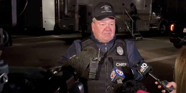 Cohasset Police Chief William Quigley outside the home where the man barricaded himself for several hours. 