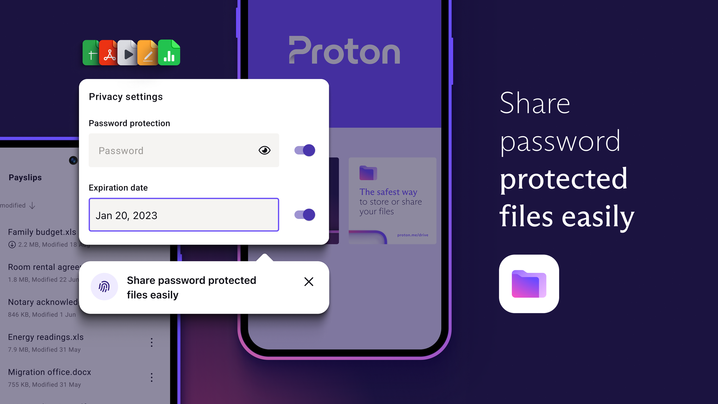 An image of a file within Proton Drive being password protected.