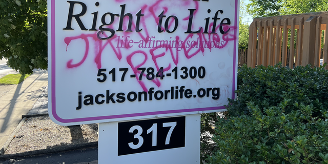 Jackson Right to Life sign vandalized by Jane's Revenge. 