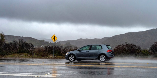 Silverado Canyon, CA - December 24: A vehicle travels along East Santiago Canyon Road in Silverado, located in eastern Orange County.