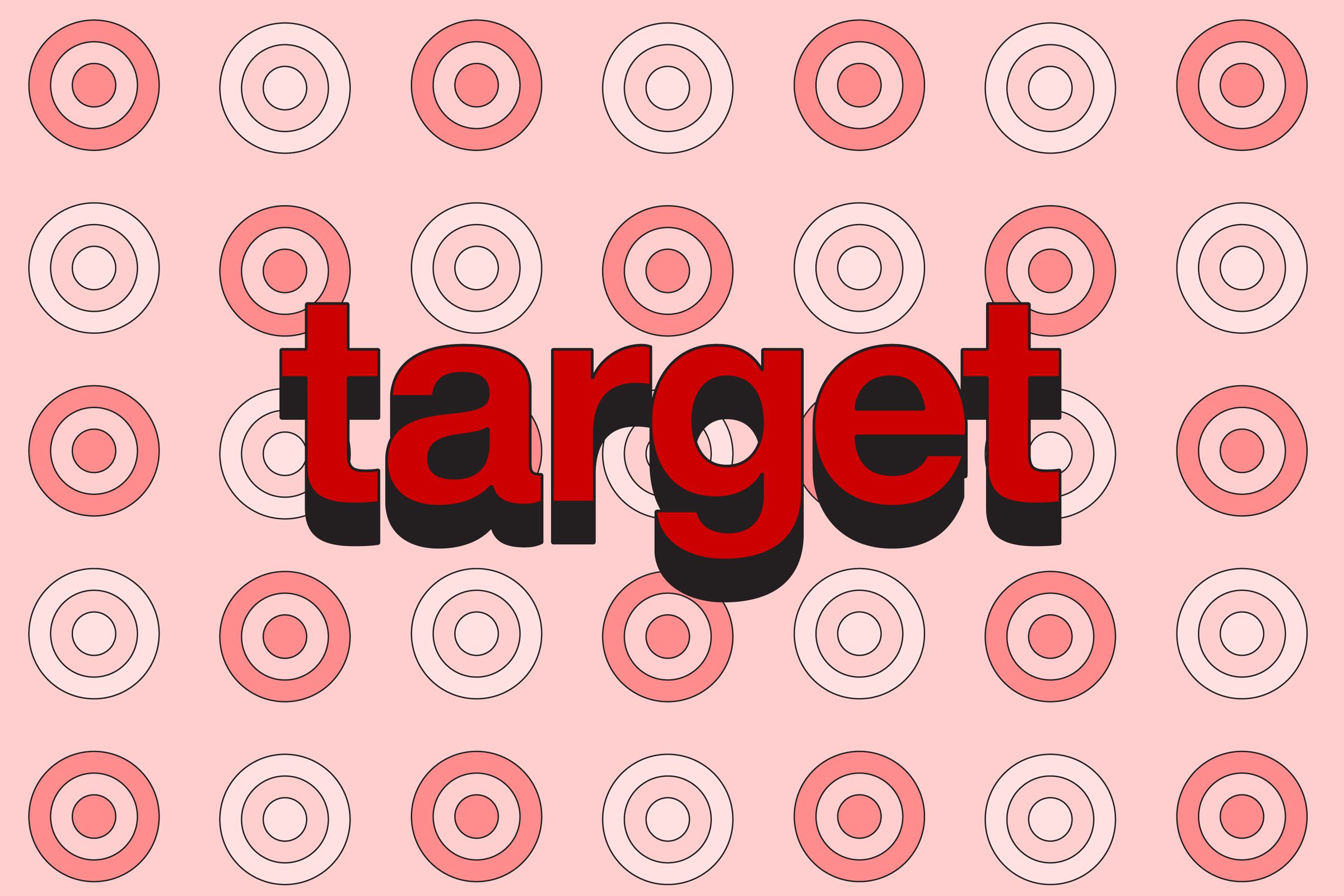 The Target logo over a repeating pink and white bullseye illustration