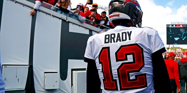 Buccaneers quarterback Tom Brady waits in the tunnel before the NFC divisional playoff game against the Los Angeles Rams at Raymond James Stadium in Tampa, Florida.