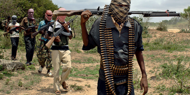 A group of al-Shabab fighters in Somalia.