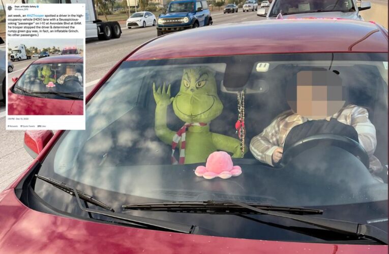 Arizon driver cited for driving with ‘Seusspicious’ inflatable grinch in carpool lane