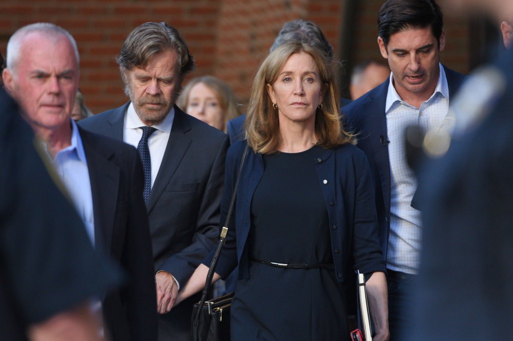 William H. Macy leaves Moakley Federal Courthouse with his wife Felicity Huffman who was sentenced to 14 days in prison