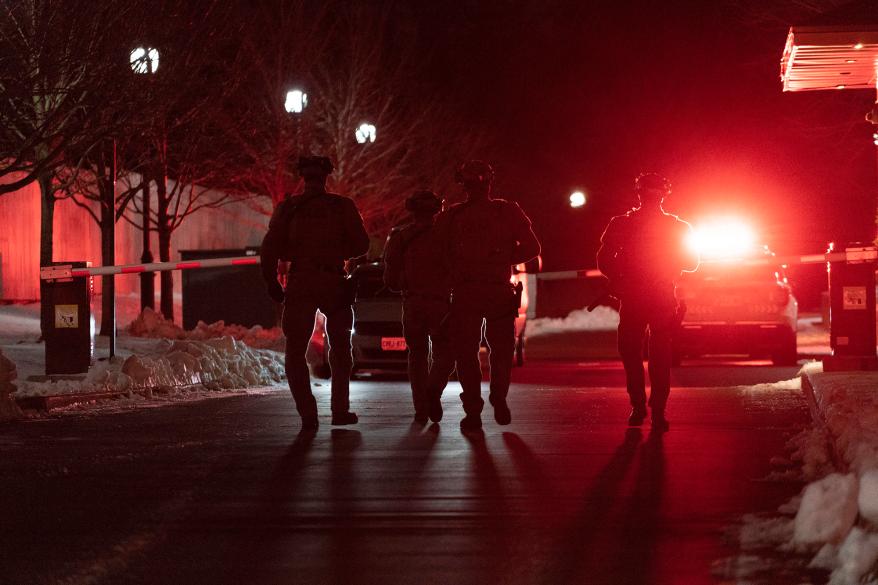 York Regional Police tactical are spotted outside the scene of the shooting in Vaughan, Ontario, on Dec. 18, 2022.