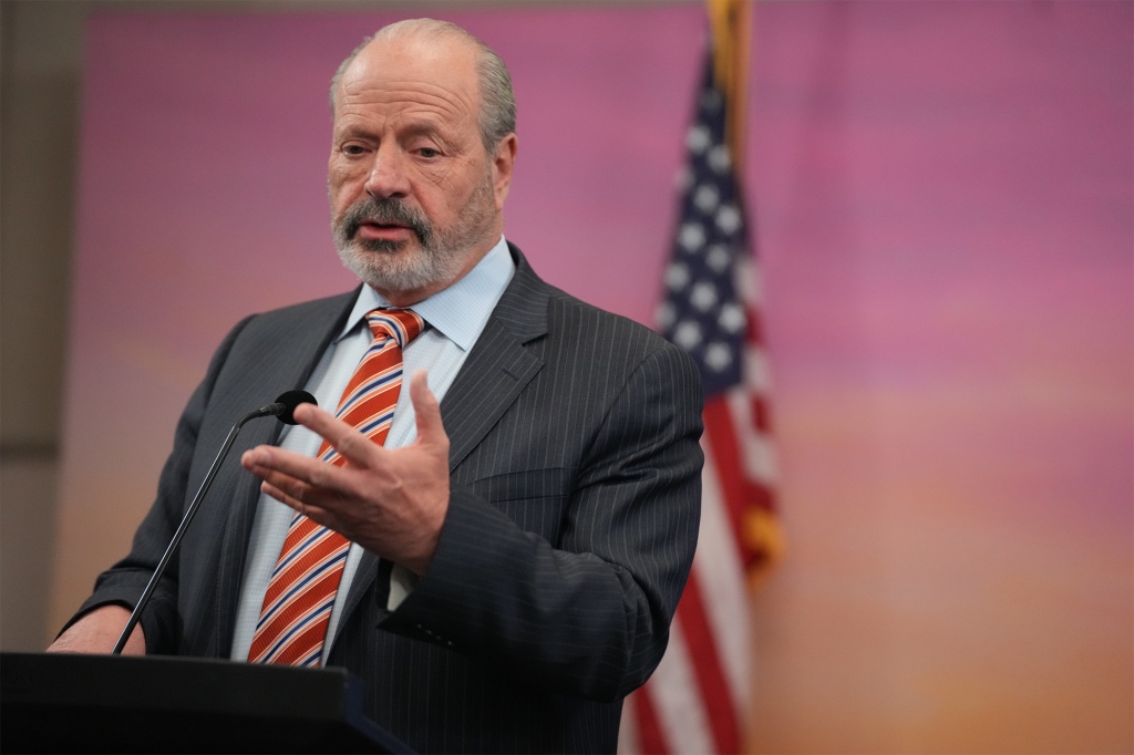 El Paso Mayor Oscar Leeser provides an update on the migrant crisis during a news conference on Dec. 17, 2022 in El Paso, Texas.