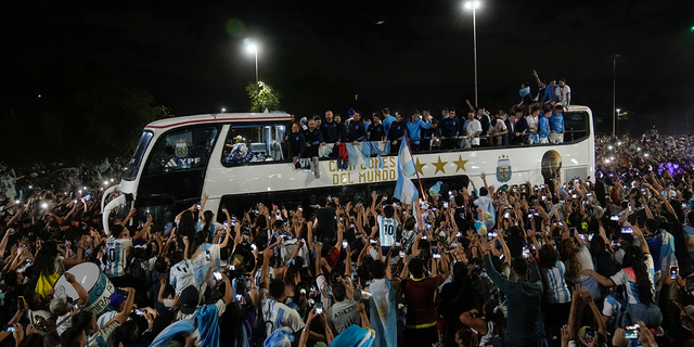 Fans welcome home the players from the Argentine soccer team that won the World Cup after they landed in Buenos Aires, Argentina.