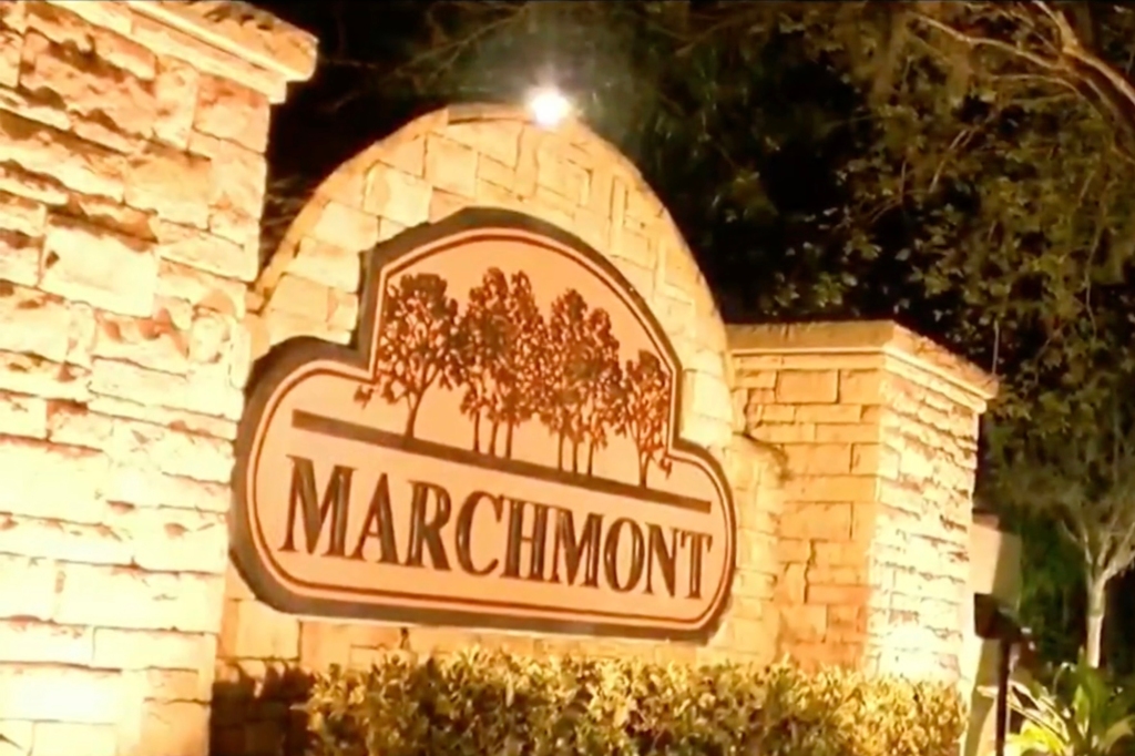 Sign for Marchmont gated community in Land O' Lakes, Florida where shooting occurred.