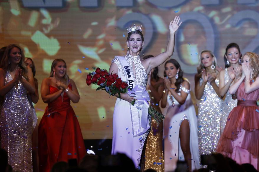 Miss Wisconsin 2022 Grace Stanke reacts after being crowned the new Miss America 2023