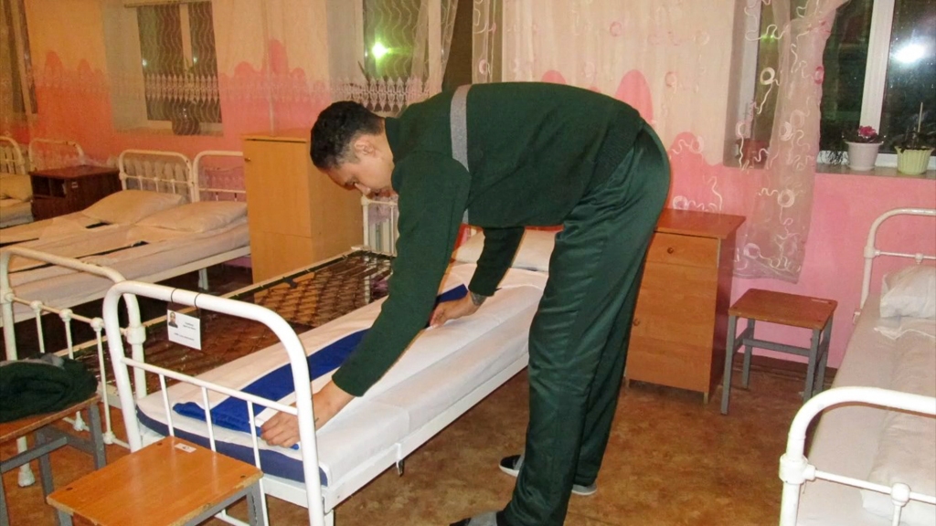 Britney Griner making her bed at the Russian penal colony