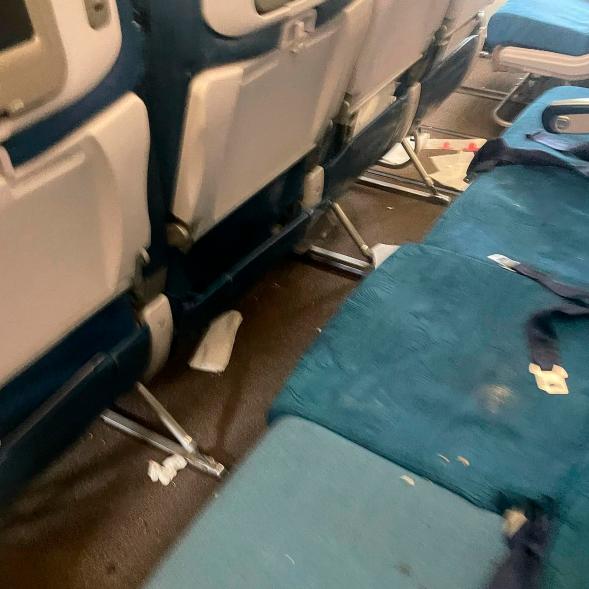 A row of seats is seen following the turbulence that injured 36 people.