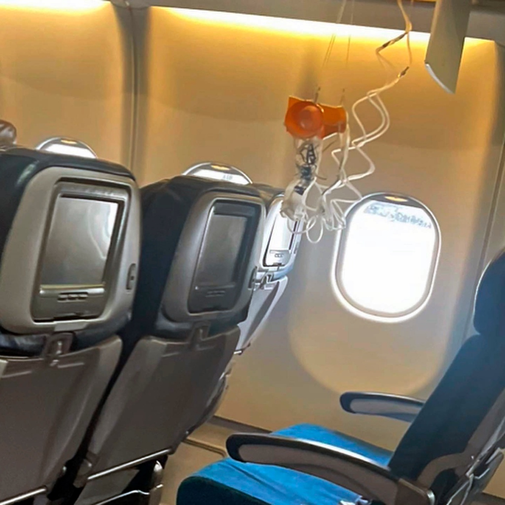 The violent turbulence caused oxygen masks to deploy aboard the packed flight. 