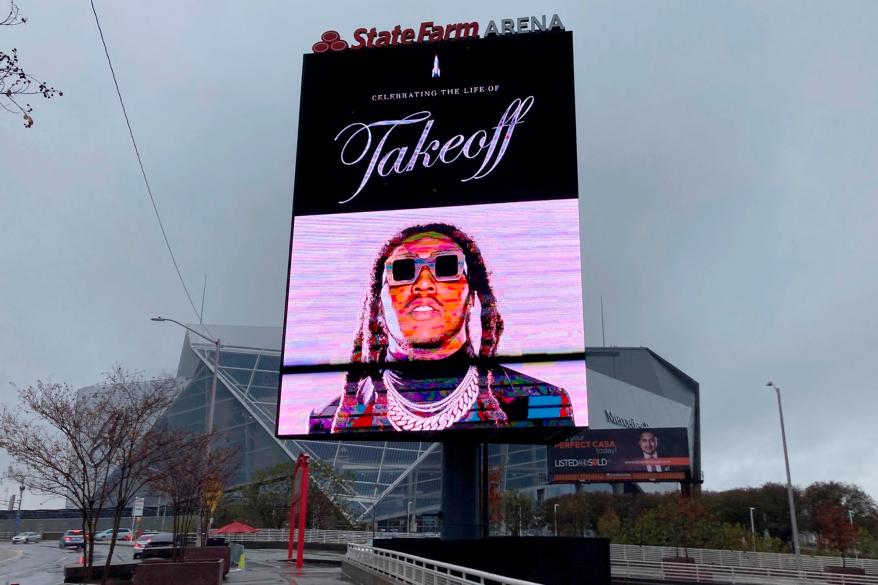 A memorial to Takeoff is seen in Atlanta, Georgia.