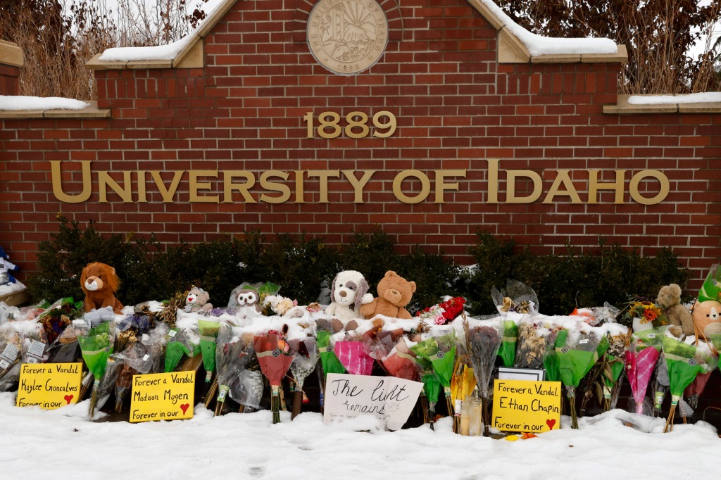 A makeshift memorial on the University of Idaho campus.