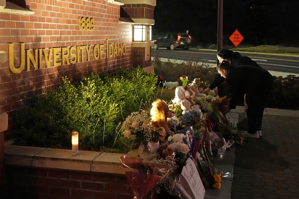 A memorial to the four victims of the Nov. 13 stabbing at the University of Idaho.