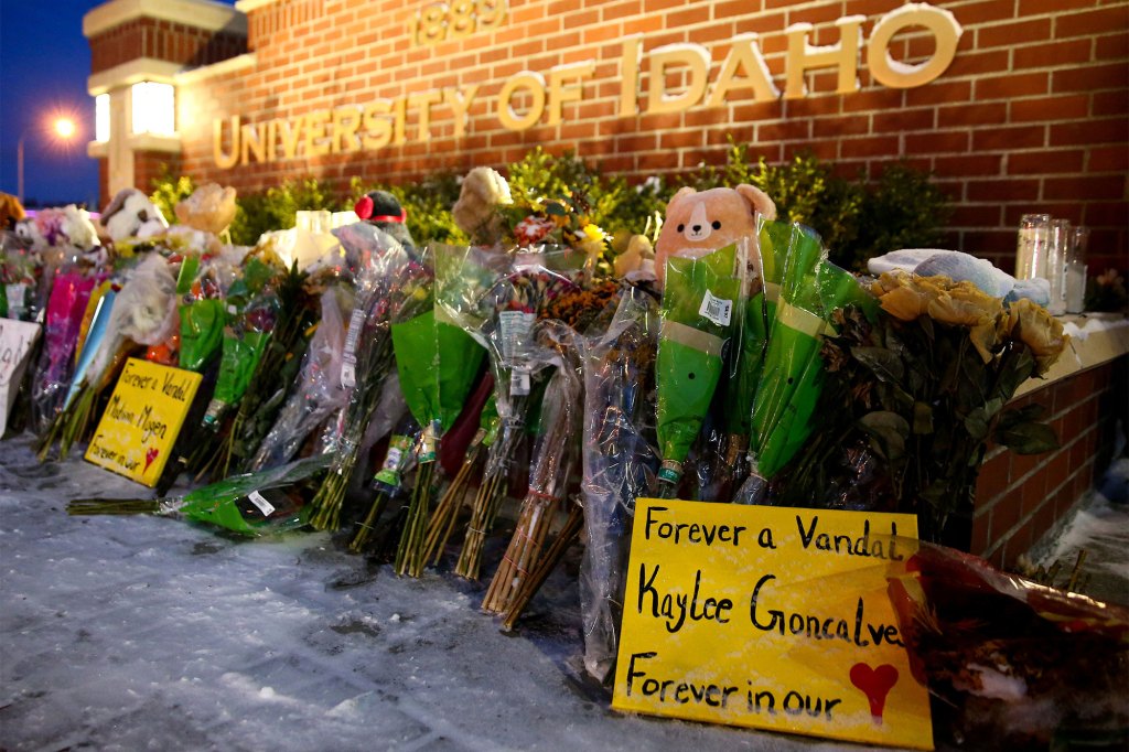 A sign for Kaylee Goncalves, one of four University of Idaho students found killed in their residence on November 13.