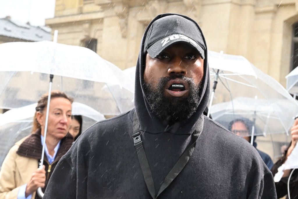  Kanye West is pictured at the Givenchy Womenswear Spring/Summer 2023 show as part of Paris Fashion Week  on October 2, 2022 in Paris, France