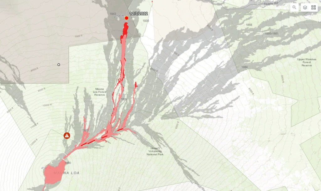 Hawaii’s Mauna Loa volcano lava flow map