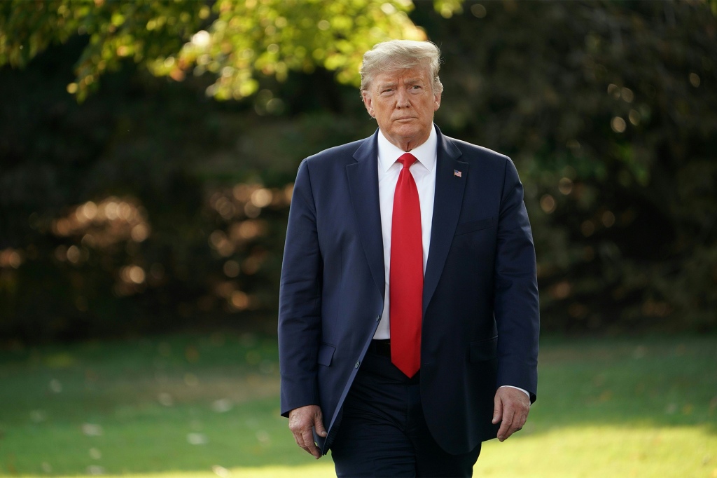 Donald Trump comes out of the Oval Office for his departure from the White House on Sept. 16, 2019 in Washington, DC.