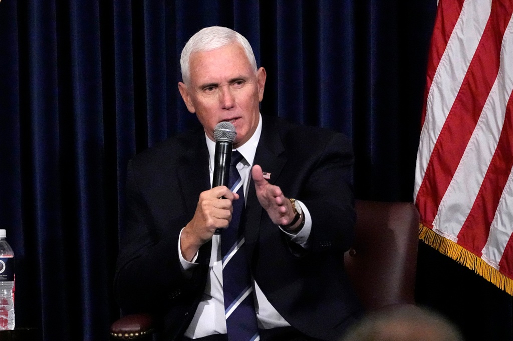 Former Vice President Mike Pence speaks at an event at the Ronald Reagan Library in California on Nov. 17.