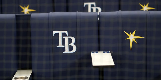 Newly installed chairs prior to a game between the Baltimore Orioles and the Tampa Bay Rays at Tropicana Field April 8, 2022 in Tampa, Fla.