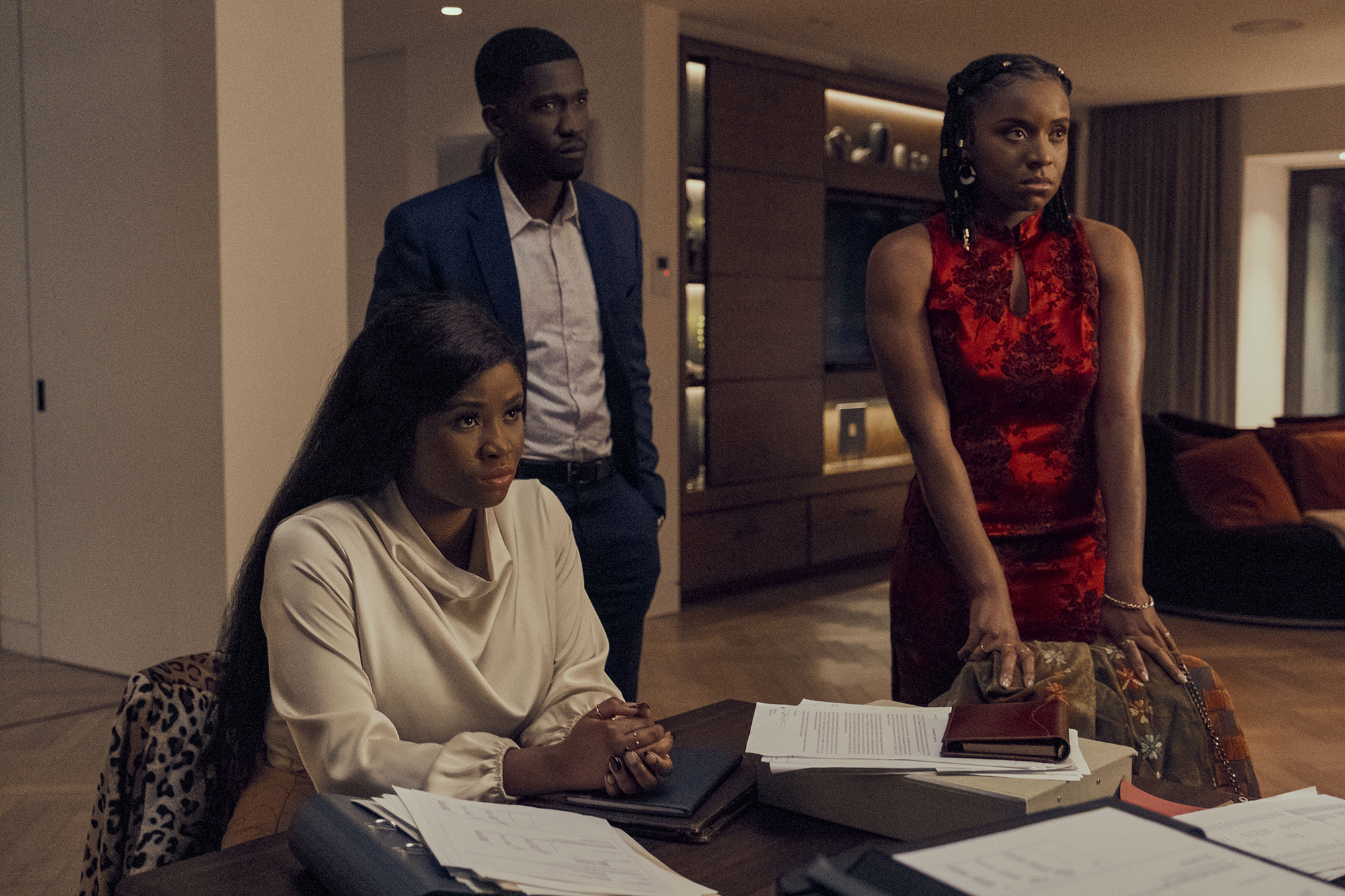 The three British siblings:  Alesha (Adeyinka Akinrinade), Gus (Ola Orebiyi), and Wanda (Nneka Okoye). 