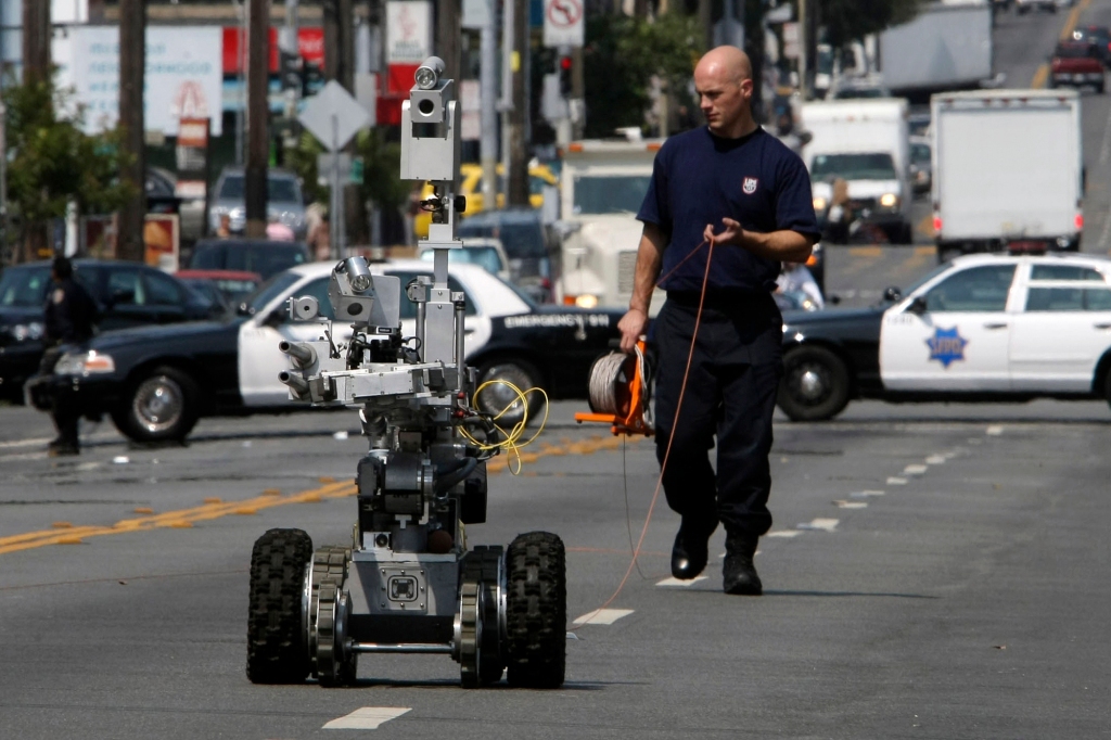 Despite outcry from progressive cities such as New York and San Francisco, smaller metropolises are adding "robotic" officers like this one to their police forces. 