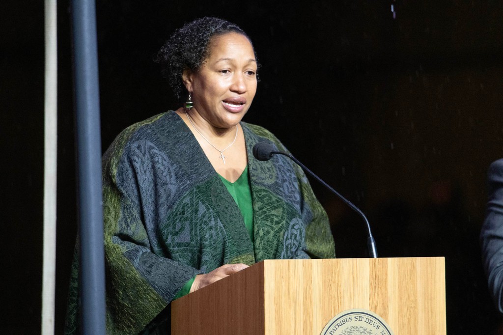 Reverend Mariama White-Hammond speaking at Boston City Hall