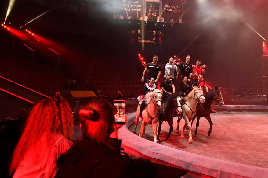 Artists of the Great Moscow State Circus rehearse the show called "History."