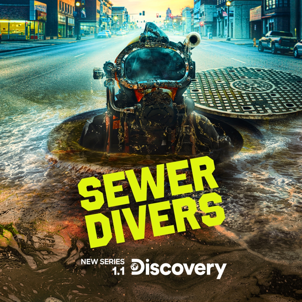 Sewer Divers logo, the show title next to a manhole. 