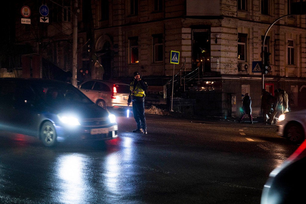 A blacked out street in Kyiv