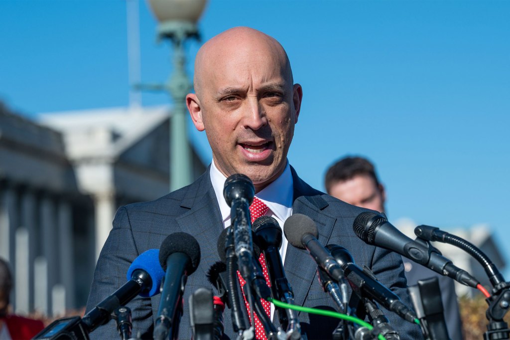 Jonathan Greenblatt, CEO and National Director of Anti-Defamation League (ADL), speaks at the announcement of a civil lawsuit filed by the District of Columbia (DC) Attorney General against the Proud Boys.