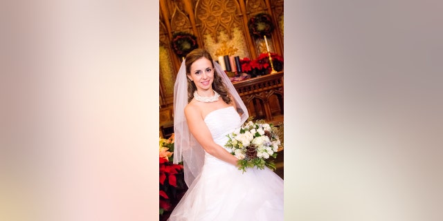 Ana Walshe on her wedding day in Emmanuel Episcopal church on Newbury St., Boston, Massachusetts on Monday, December 21, 2015.