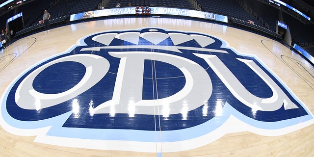 The Old Dominion Monarchs logo on the floor before a college basketball game against the Southern Miss Golden Eagles at the Ted Constant Convocation Center on March 6, 2019 in Norfolk, Virginia.