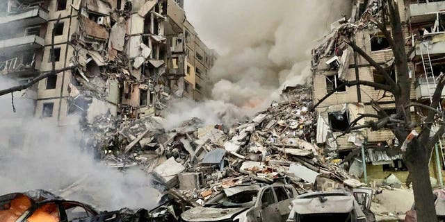 A view shows an apartment building heavily damaged by a Russian missile strike, amid Russia's attack on Ukraine, in Dnipro, Ukraine January 14, 2022.